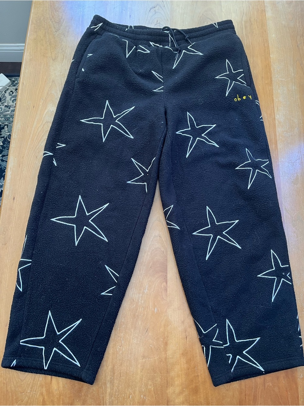 Obey - Black Fleece Joggers with White Star Print - Size XL